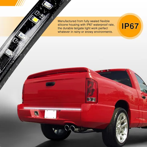 Vista 6 de GOOACC - Tira de luz para portón trasero de camioneta de 48"/49", 5 funciones, 90 LED rojo/blanco de una sola fila, iluminación trasera universal