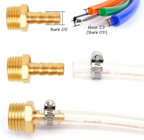 Vista 3 de Uenede 6 accesorios de púas de manguera de latón de 1/2 pulgada NPT macho a 1/2 pulgadas, conector adaptador de púas incluye 6 abrazaderas de acero