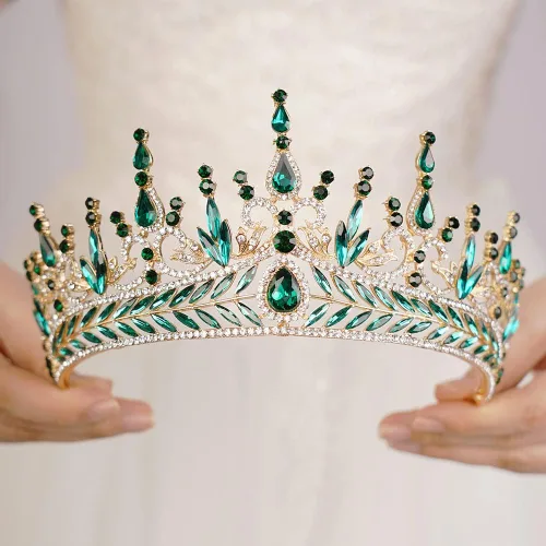 Vista 3 de Tiara barroca de cristal con diamantes de imitación, corona de princesa, tiara para mujer, boda, cumpleaños, fiesta de Halloween