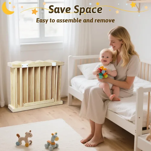 Vista 4 de Corralito de madera para bebés y bebés, corralito de madera ondulada de 65 x 65 pulgadas, corralito para puerta de bebé con 30 bolas oceánicas