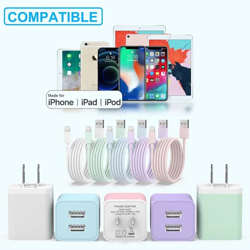 Vista 7 de iGENJUN Paquete de 5 cargadores para iPhone [certificado MFi], adaptador de bloque de cargador de pared USB de doble puerto con cable Lightning de 6