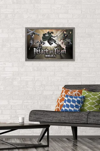 Vista 2 de Trends International Ataque al Titán: Póster de pared de collage de temporada 4, 14.725 x 22.375 pulgadas, versión enmarcada de madera de granero