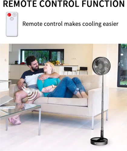 Vista 6 de UN UNITEDTIME Ventilador portátil, Mi ventilador de viaje plegable con temporizador de control remoto, funciona con pilas o alimentado por USB, Negro