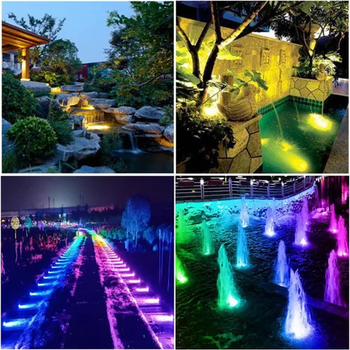 Vista 6 de Luz de estanque RGB, luces de fuente que cambian de color, luces sumergibles, IP68, impermeable, multicolor, regulable, utilizada para focos