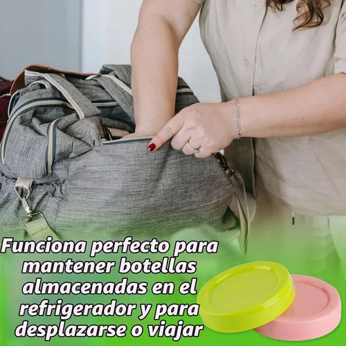 Vista 6 de (4 unidades) tapas de botella de viaje compatibles con botellas de tomate Como, tapas de almacenamiento para botellas de Comotomo, color rosa y verde