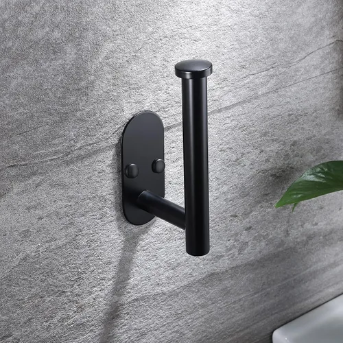 Vista 5 de YIGII Soporte de papel higiénico adhesivo – Soporte autoadhesivo para papel higiénico negro, soporte de pared para baño y cocina, acero inoxidable