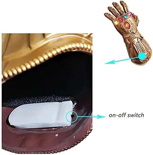Vista 3 de Thanos - Guantelete infinito guantes Thanos de PVC con luz LED regalo para Navidad fiesta de carnaval para adultos dorado talla XL