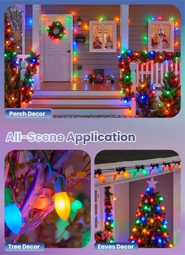 Vista 7 de Luces LED vintage C9 de Navidad para exteriores, luces de cadena C9 de 150 pies con 75 bombillas C9 irrompibles, luces comerciales impermeables
