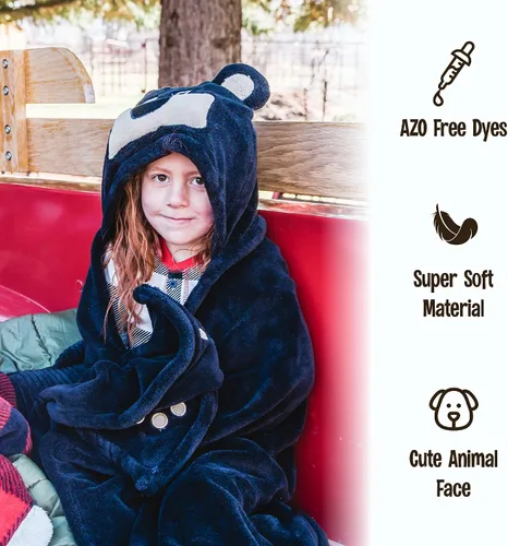 Vista 6 de Manta con capucha para llevar puesta Lazy One para niños, manta con capucha de animales (Oso)