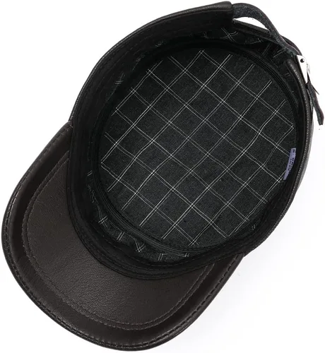 Vista 11 de Hombres Lambskin Leather Cadet Army Caps Military Caps Flat Top Cap