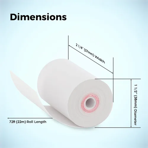 Vista 2 de Rollos de recibo de papel térmico sin núcleo de 2 1/4" x 72 pies para Poynt C Smart Terminal V3.0, 25 rollos/caja