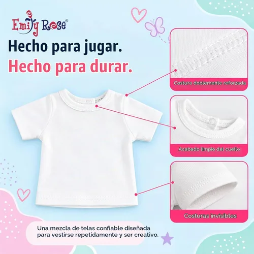 Vista 8 de Emily Rose Paquete de 5 camisetas de primera calidad para muñecas de 18
