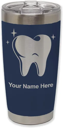 Vista 20 de LaserGram Vaso aislado al vacío de 20 onzas, con diente, grabado personalizado incluido (negro)