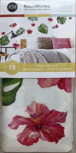 Vista 5 de RoomMates Vinilo decorativo para pared, diseño de flor de hibisco tropical, vinilo, fabricado en Estados Unidos