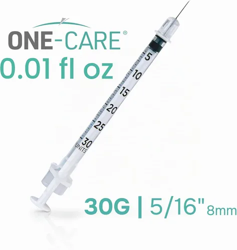 Vista 2 de ONE-CARE Jeringa 0.01 fl oz/cc, 30G x 5/16" (8mm), tapa naranja, 100pcs/box