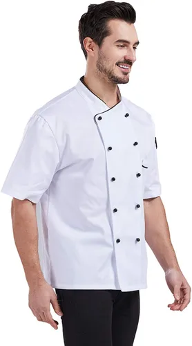 Vista 3 de Nanxson Unisex Hombres Chaqueta de Chef Verano Manga Corta Transpirable Ropa de Trabajo Uniforme CFM0048