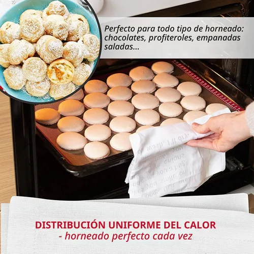 Vista 5 de MIU - Tapete de silicona para hornear macarrones, antiadherente, 2 medias hojas y 1 cuarto de hoja, kit perfecto para macarrones, pasteles, pan