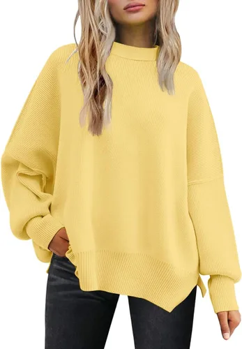 Vista 85 de Lillusory - Suéter extragrande con mangas de murciélago y cuello redondo para mujer, prenda moderna de otoño de tejido de punto sin botones