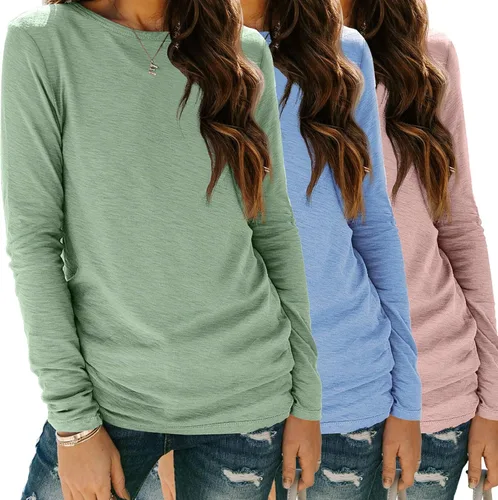 Vista 46 de SUNBS Paquete de 3 camisas de manga larga para mujer, ajuste holgado, ropa de otoño, ropa de moda 2025, camisetas básicas de entrenamiento, trajes