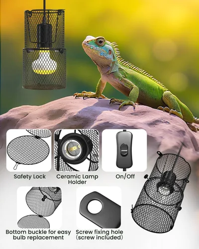 Vista 5 de GlowUp Soporte retráctil para lámpara de calor de reptiles, protector de emisor de calor de cerámica de 150 W con soporte anticalor, interruptor