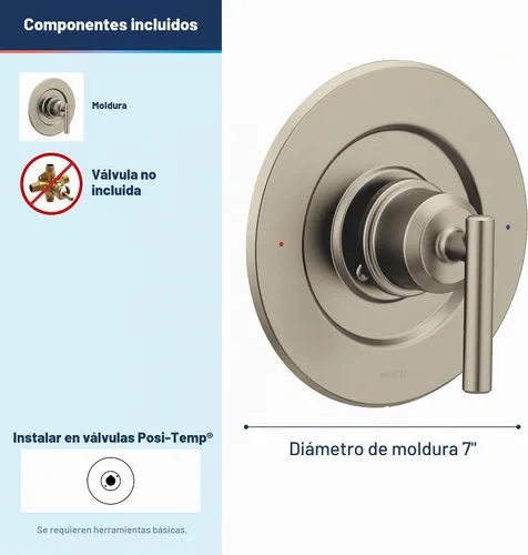 Vista 3 de Moen Gibson T2901BN - Mango de ducha moderno cromado Posi-Temp con equilibrio de presión, solo recorte, requiere válvula, T2901BN Níquel cepillado