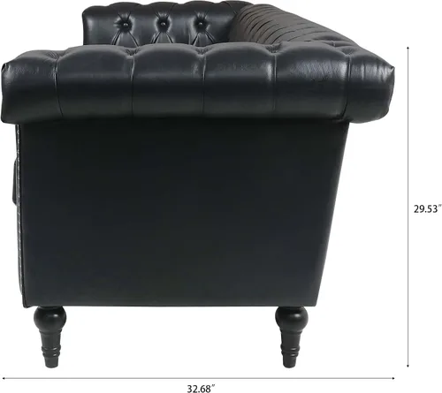Vista 5 de Sofá Chesterfield moderno de tres plazas, sofá de piel sintética con brazos cuadrados, cómodos sofás para sala de estar, oficina, sala de recepción