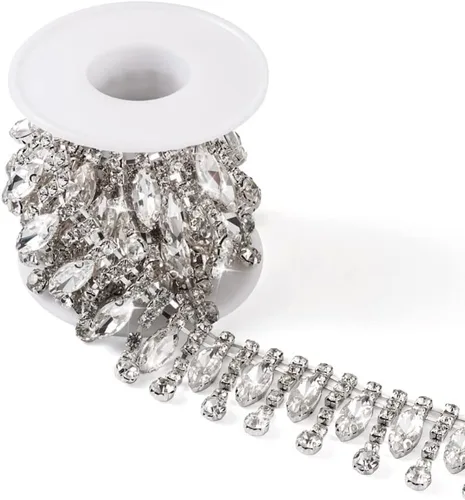 Vista 9 de Cadenas de aleación de diamantes de imitación de 1 yarda, cadenas de borla con cierre de cristal de zafiro, cuentas de cadena de strass con tarjeta