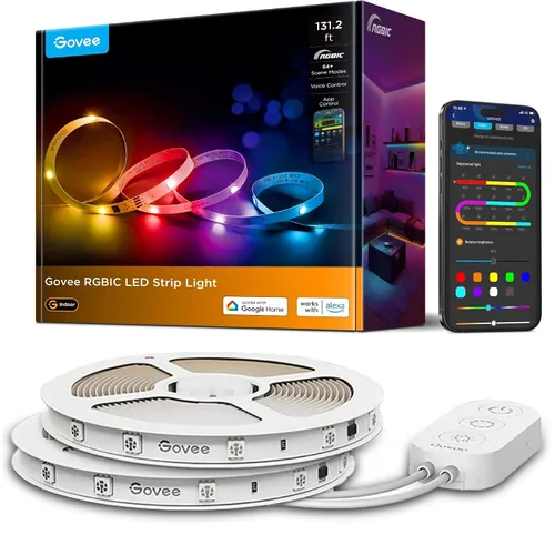 Vista 8 de Govee RGBIC - Tira de luz LED Alexa de 16.4 pies, luces LED inteligentes WiFi que funcionan con Alexa y Google Assistant, bricolaje segmentado