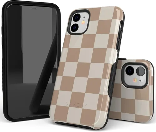 Vista 4 de Funda para iPhone 11 Casely Verificación de ajuste Funda neutra de cuadros en tablero