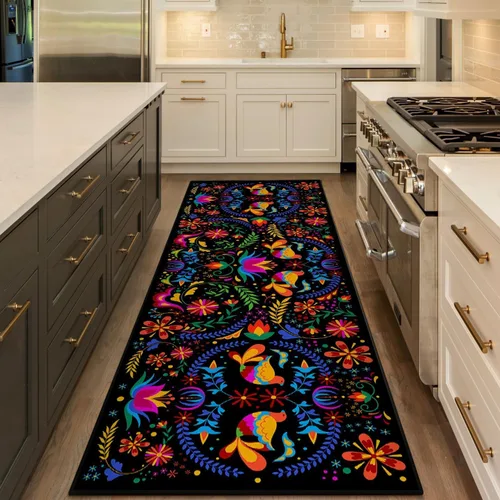 Vista 17 de Alfombra Floral Boho 2x3, Alfombra de Entrada Interior con Flores Coloridas Antideslizante Alfombra Pequeña para Área de Entrada Cocina Baño