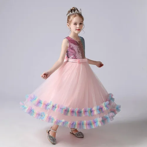 Vista 17 de Vestido de tul de unicornio arcoíris para niñas, vestido de princesa para cumpleaños, Halloween, Navidad, concurso de baile, fiesta de baile