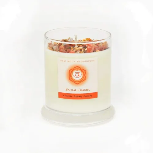 Vista 7 de New Moon Beginnings - Vela de chakra sacro por New Moon Beginnings - Velas de chakras - Velas de flores secas, hierbas y cristal - Velas