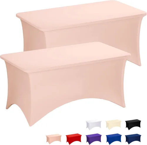 Vista 47 de Fixwal Paquete de 6 Manteles de Mesa Rectangulares, Cubierta de Mesa de 6 Pies, Mantel Blanco Rectangular Ajustado Elástico Rectangular, Cubierta