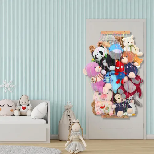 Vista 4 de Organizadores de almacenamiento de animales de peluche, soporte de juguetes de peluche, red colgante de hamaca de zoológico para habitación