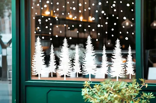 Vista 11 de Whaline 9 hojas de Navidad para ventana, calcomanías para ventana, acuarela, árbol de Navidad, bola de invierno, bosque