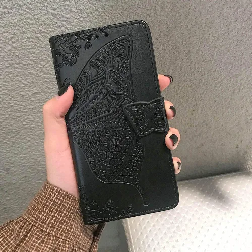 Vista 6 de Funda tipo cartera para iPhone 12 Pro/iPhone 12 para mujer, color Butterfly Emboss Flip Folio Cuero PU, soporte, ranuras para tarjetero, correa