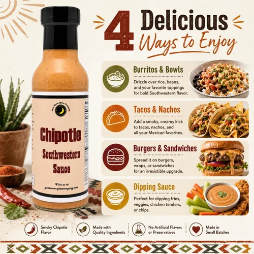 Vista 4 de Premium Salsa Chipotle Southwestern Fabricado en pequeños lotes Botella de 12 onzas líquidas con tapa de bloqueo de sabor Salsa Chipotle