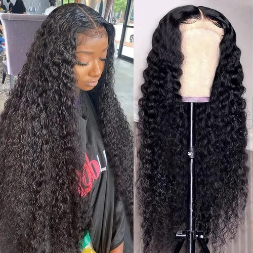 Vista 9 de Pelucas de cabello humano profundo de 13 x 4 pulgadas, encaje frontal de Onda profunda 13x4 sin pegamento natural