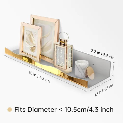 Vista 3 de YMVV Estante flotante montado grande de acrílico reflectante dorado de 15.7 pulgadas, estante organizador de perfumes, organizador moderno