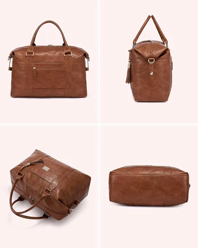 Vista 8 de Bolsa de viaje acolchada Weekender Bag para mujer, Marrón, Vintage