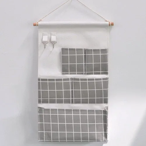Vista 2 de Hogar Bolsa colgante multifuncional Dormitorio Tela Colgante Cesta Miscelánea Organizador Baño Bolsa colgante de pared detrás de la puerta Negro