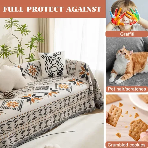 Vista 4 de VOPHIA Funda de sofá de estilo bohemio, reversible, de dos caras, tejida de dos caras, para Navidad, lavable, gruesa y suave, para sala de estar