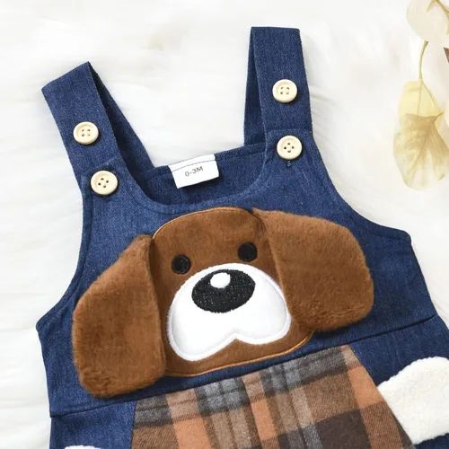 Vista 5 de ODASIRA Ropa de bebé niño, trajes de bebé, overol de manga larga a cuadros + overol de jeans, conjunto de pantalones