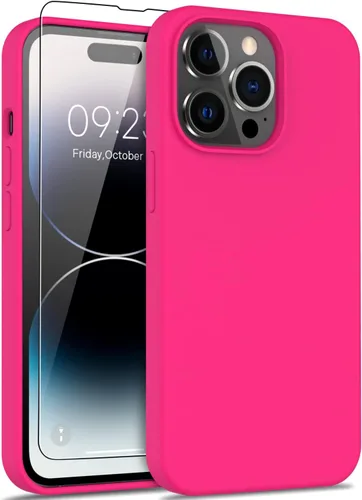 Vista 8 de DEENAKIN Funda compatible con iPhone 14 Pro Max con protector de pantalla, funda de goma de silicona suave para mujeres, niñas, mujeres y niñas