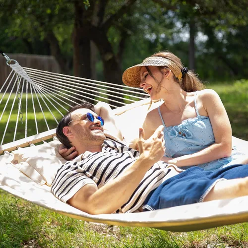 Vista 2 de SUNCREAT Hamaca de repuesto para soporte, capacidad de 475 libras, hamaca de patio trasero para dos personas para exterior, color beige