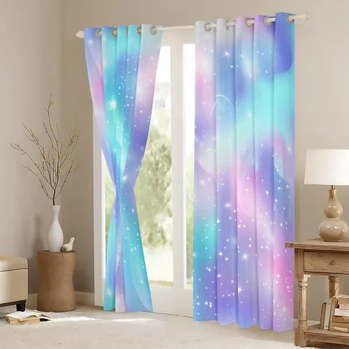 Vista 3 de Erosebridal Cortinas opacas de teñido anudado, cortinas de oscurecimiento de galaxia, tratamiento de ventana de nebulosa, 38 x 45 pulgadas, 2