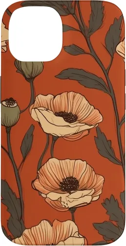 Vista 4 de iPhone 16 Floral Pattern Poppies Terracotta Poppy Flower Case