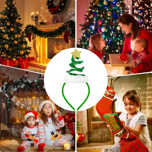 Vista 5 de Bnikion Mini diadema elástica para árbol de Navidad con estrella Papá Noel campana primavera espiral rojo verde