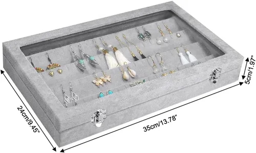 Vista 2 de Organizador de aretes, 40 pares de vitrinas de terciopelo para mujeres y niñas, bandeja de aretes con cerradura para aretes y tachuelas