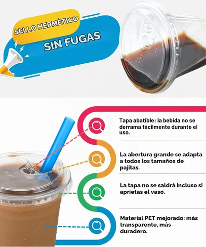 Vista 3 de Paquete de 100 vasos de plástico transparente de 9 onzas con tapas sin popote para beber, vasos desechables de plástico para café helado, vasos